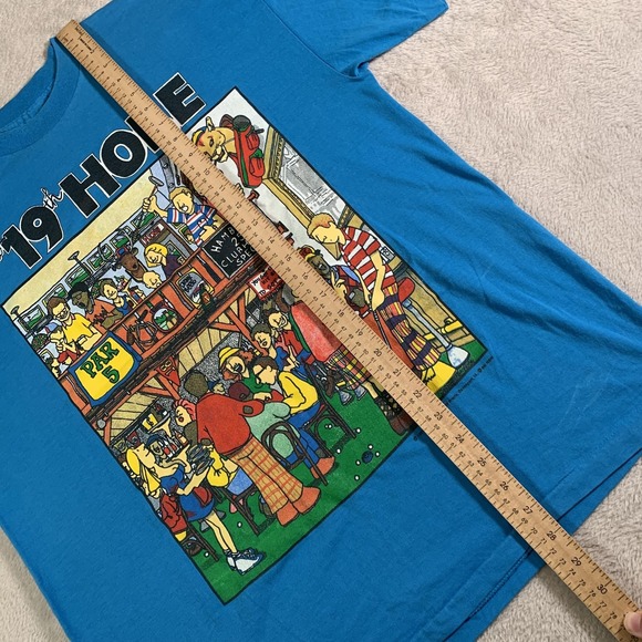 Vintage 19th Hole Golf Graphic Shirt Mens XL Blue SSI 1991 Bar Cartoon Made USA - Picture 6 of 12